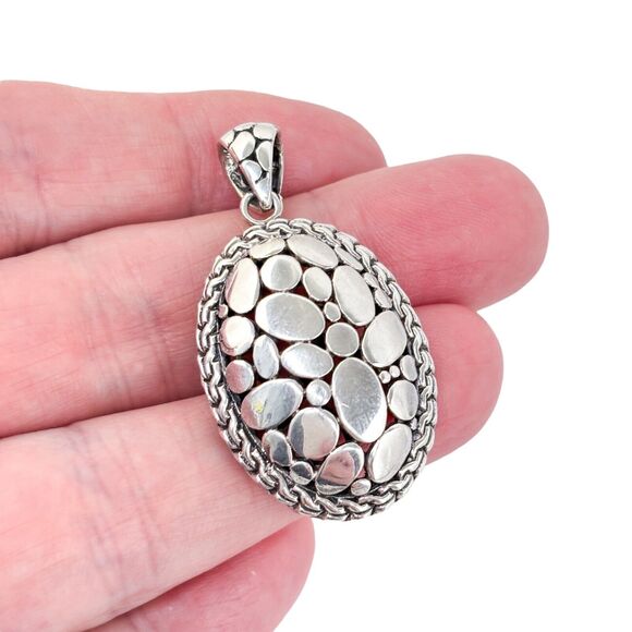 Vintage Sterling Silver 925 Pebble Texture Oval Pendant - Picture 1 of 6